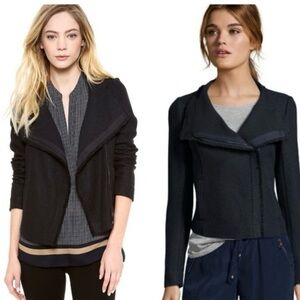 Vince black Tweed Raw Hem Asymmetrical Zip Moto Jacket/blazer  Size XL pockets